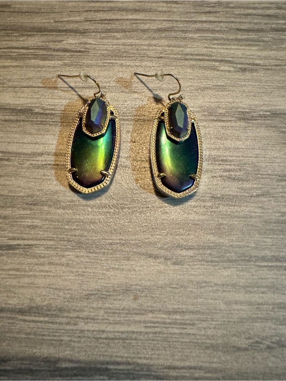 Kendra Scott Iridescent Green-Gold Dangle Earrings